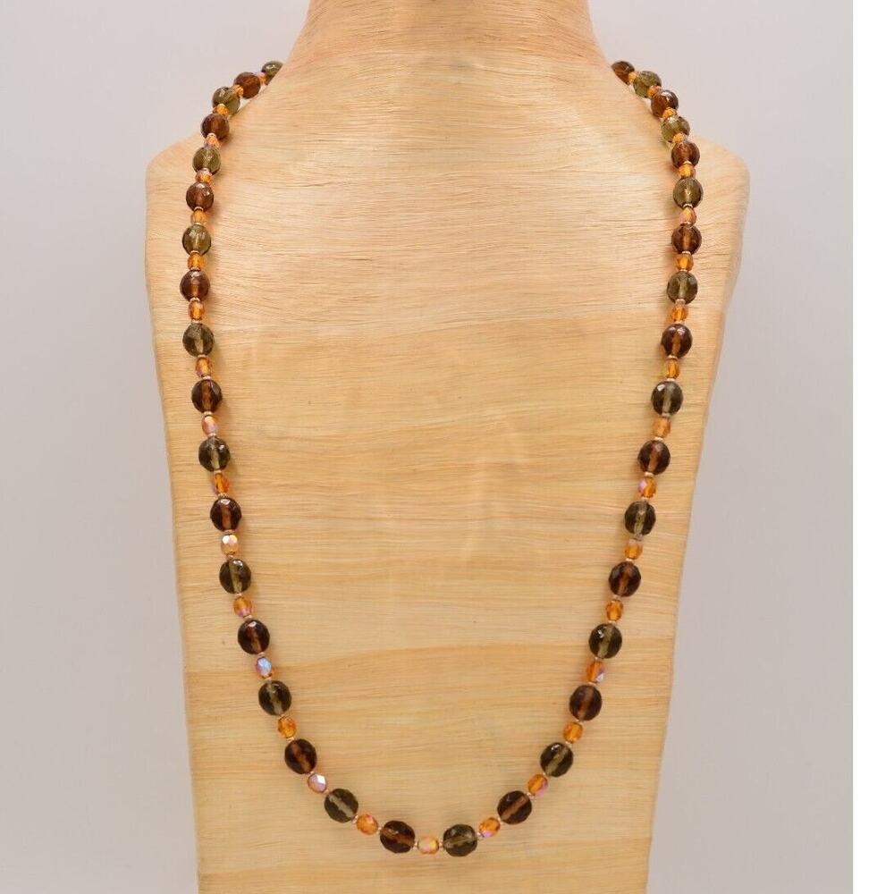 Joan Rivers Vintage Necklace Crystal Gold Brown Orange Beaded Signed 1990s Bin3A